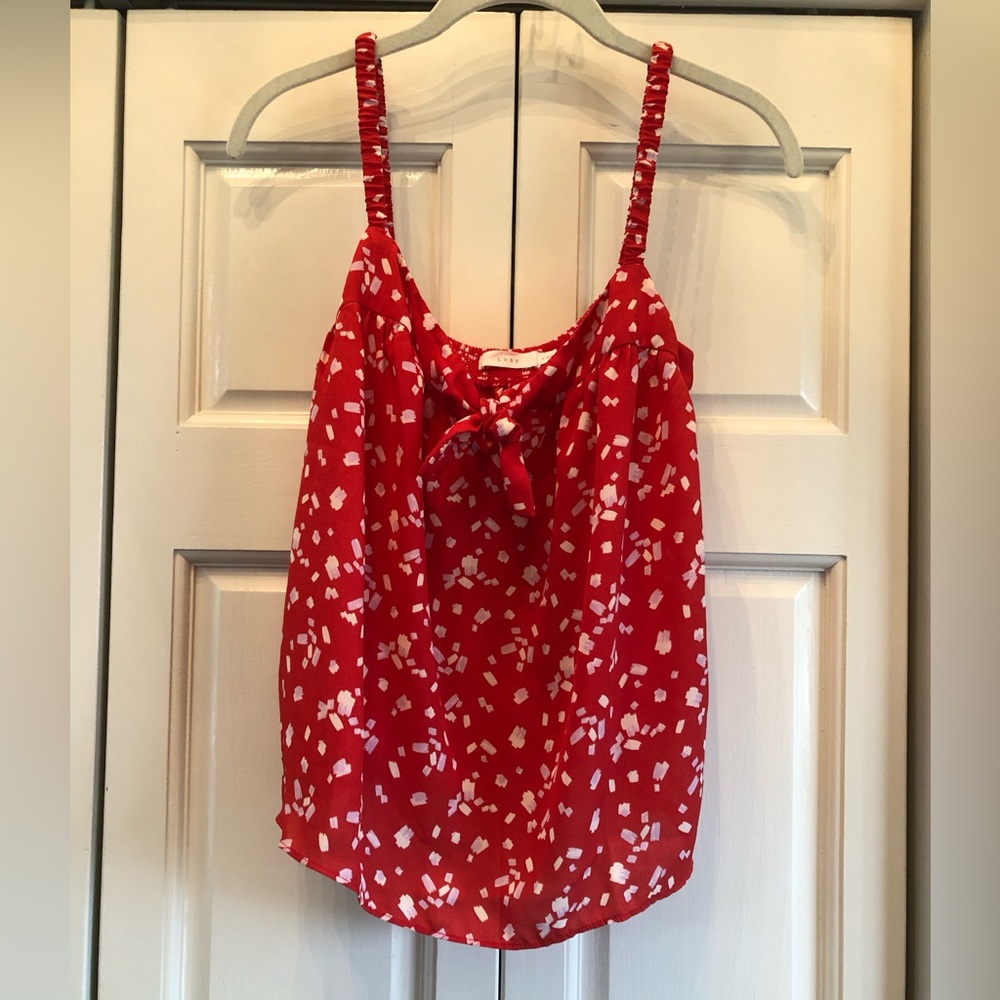 Lush red, pink & white polyester flowy tank, S